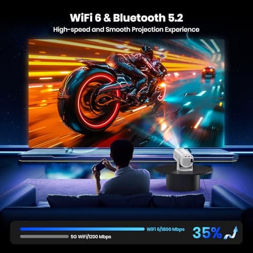 [Built-in Apps & Smart OS] Smart Projector with WiFi and Bluetooth, 1080P FHD 4K Support, Projector with Auto Keystone, Stereo Speaker, Compatible with HDMI/TV Stick/USB, Portable Projector, White 8