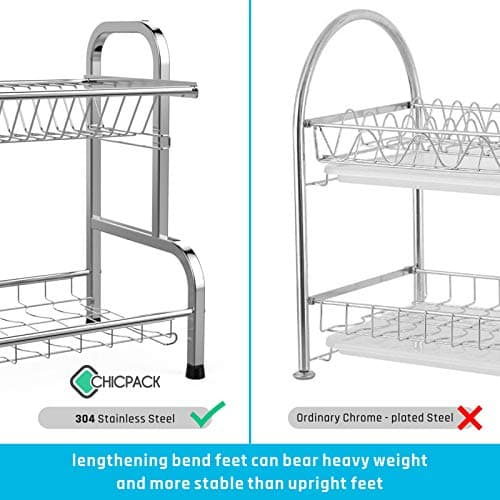 iSPECLE Dish Drying Rack - 304 Stainless Steel 2 Tier Dish Racks with Automatic Drainage for Kitchen Counter, Dish Drainer with Drainboard, Stainless Steel Utensil Holder, Cutting Board Holder, Silver 6