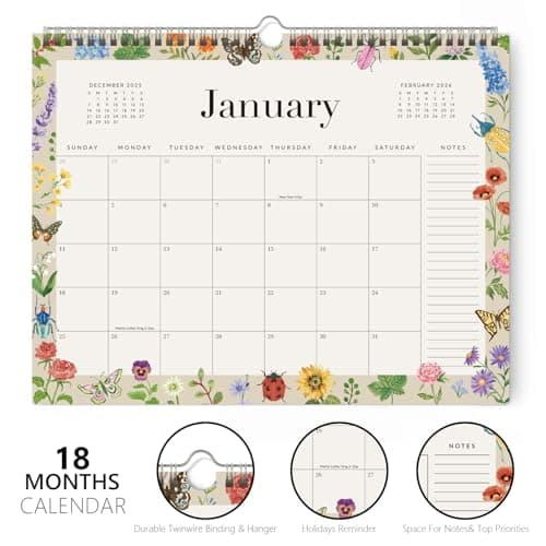 Jotsome Wall Calendar 2026, Monthly Wall Calendar From Now to December 2026 14.2x11.2 inch Wall Decoration for Home and Office, Easy Organizing, Gift for the Holidays (Florals) 3