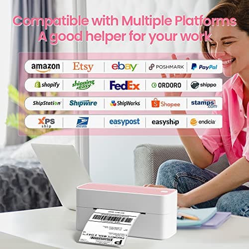 Phomemo Bluetooth Thermal Label Printer, 241BT 4X6 Wireless Shipping Label Printer for Small Business, Pink Labels Printers for Shipping Package, Compatible with iPhone, Android, Shopify, Amazon, USPS 8