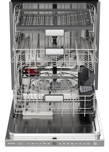 SHARP SDW6767HS Smart Dishwasher Works with Alexa. Includes LED Interior lights, Stainless Steel interior, Heated Dry with Fan Assist, Wash Zone cleans half load on either rack, Adjustable Third Rack 24