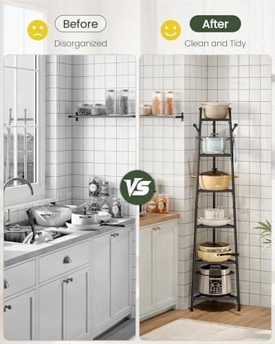 CHOEZON Pot Racks, 6-Tier Cookware Stand, Triangle Shelf Storage Tower for Kitchen, Pans Pots Storage Rack, Metal Wire Shelf Organizer, Corner Shelf, for Kitchen, Living Room, Black TPR15BB 5