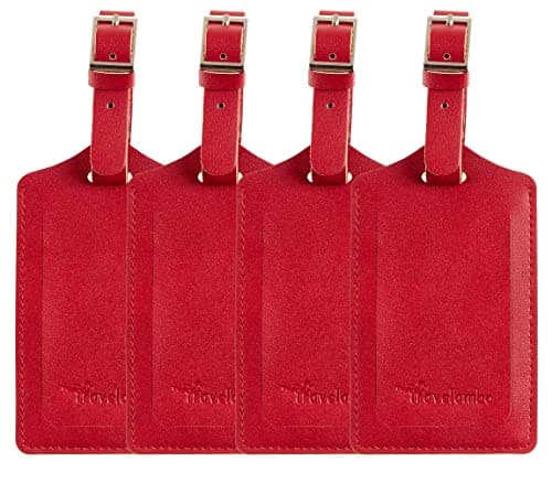 Travelambo 4 Pack Leather Luggage Tags for Suitcases Travel Labels (Red Deep)