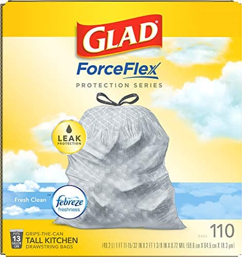 Glad ForceFlex Tall Kitchen Drawstring Trash Bags, 13 Gal, Fresh Clean, 110 Ct, Pack May Vary 11