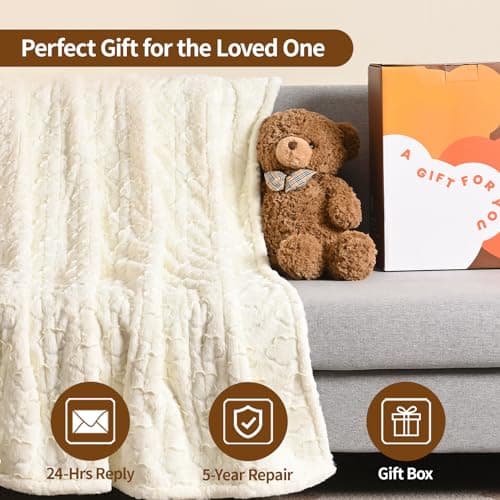 Bearhug Electric Blanket King Size 100" x 90", Dual Controller Heated Blanket, White Flower Patterns Faux Fur & Warm Sherpa, 10-Heat Levels & 1-12H Auto Off,ETL, Machine Washable 6