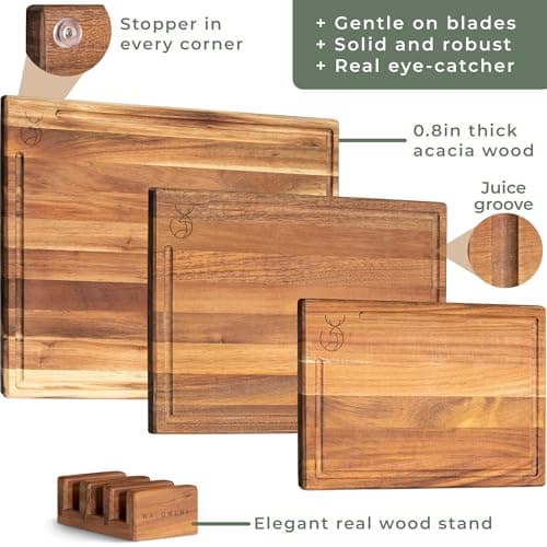 WALDWERK Cutting Board Set (15.75 x 12/13 x 9.5/10 x 7 in) out of Solid Acacia Wood - 0,8 in Thick Cutting Boards for Kitchen - Wood Cutting Boards - Wooden Chopping Boards for Kitchen 6