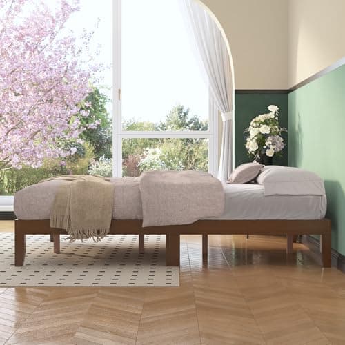 Natulliy Queen Bed Frames,Wood Platforms Bed with Wooden Slats Support,No Box Spring Needed,Easy Assembly,Queen,Pine 7