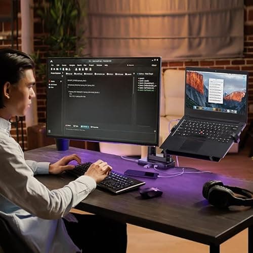 AVLT Dual 17”-43" Monitor Arm Desk Mount with 15" Laptop Tray and USB-C Docking Station, HDMI 4K60Hz, USB-A 5Gbps, Ethernet, 100W PD, Fits Two Flat/Curved Monitor - Black 7