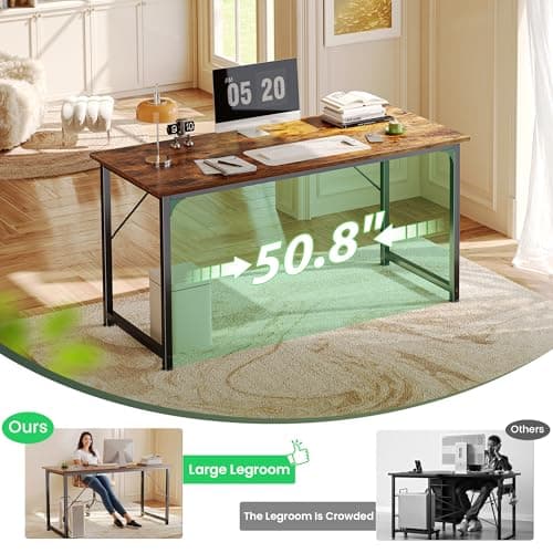 Huuger Computer Desk, 55 Inch Home Office Desk, Gaming Writing Work from Home Study Desk, Large Legroom, Sturdy Metal Frame, Modern Simple, Rustic Brown 6