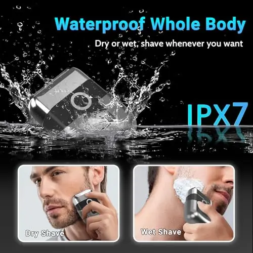 LYRSLF Electric Foil Shavers for Men: Mini Electric Razor, Foil Shaver for Face, IPX7 Waterproof Wet Dry Cordless Razor with 3 Floating Blades, LED Display for Travel & Home, USB Type C 5
