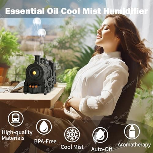 Diffuserlove Train Diffuser 300ML Essential Oil Diffuser Cool Mist Humidifier Aroma Diffuser with Night Light for Bedroom Desk Black 5