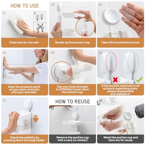 LEVERLOC Soap Dish Holder for Shower, Double Layer Suction Cup Wall Mounte Self Draining Removable Waterproof Strong Suction Bar Soap Holder for Shower, White 6