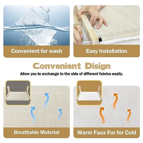 Cordless Folding Cat Window Perch, Natural Wooden cat Window Perch with 4 Strong Suction Cups, Easy to Adjust & Assemble Window Cat Bed for Sunbathing, Napping & Overlooking, 24''-Load Up to 45lb. 6