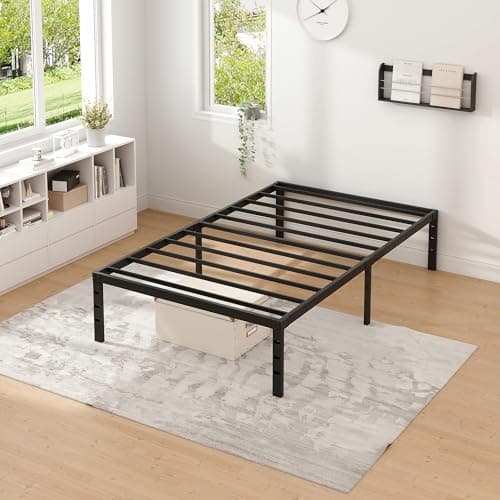 NEW JETO Metal Bed Frame,Twin Size Bed Frame with Storage Space,Heavy Duty Sturdy Mattress Foundation,Easy Assembly,No Box Spring Needed, Black,14 Inch,Twin 6