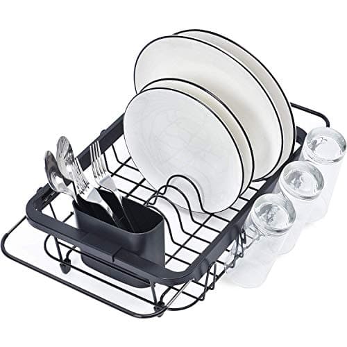 TOOLF Expandable Dish Drying Rack Over The Sink Adjustable Dish Rack in Sink Or On Counter Dish Drainer with Utensil Holder Rustproof for Kitchen