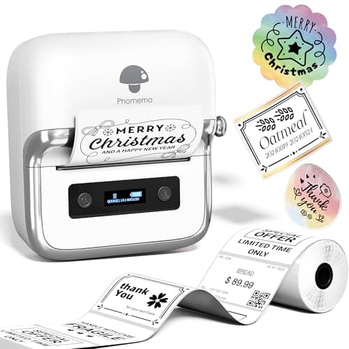 Phomemo M250 Label Maker Machine with Tape, 3 Inch Label Maker for Address, 2026 Upgrade Portable Barcode Printer for Business, Home, Logo Label, Sticker Printer for Phones & PC, with 1 Roll Label