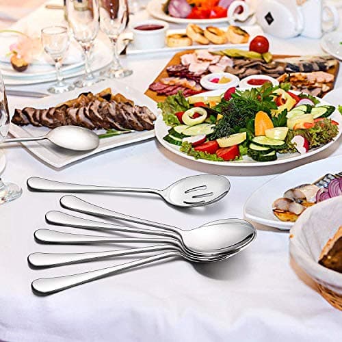 AOOSY 2 Pieces Stainless Steel Flatware Serving Sets, 8.7-Inch Long Handle Slotted Spoons and Serving Spoons for Buffet, Banquet, Cooking, and Kitchen 6