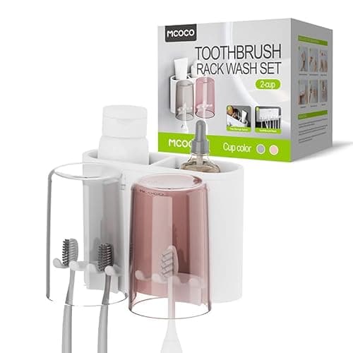 MCOCO Toothbrush Holders for Bathrooms Wall Mounted Toothbrush Holder with 2 Large Storage Slot Tooth Brush Holder 2-Cup