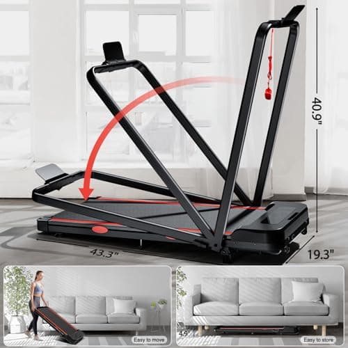 Incline Walking Pad Treadmill with Handle Bar, 2 in 1 Under Desk Treadmill for Home Office, 300 lb Capacity, 2.5HP, Folding Portable Treadmills for Small Spaces 6