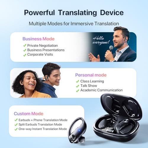 AI Translation Earbuds Real-Time : 166 Languages, 8 Offline Translation Packs, Noise Canceling, 60 Hours Battery - Seamless Translator Headphones for Travel Business Learning, iOS & Android Support 6