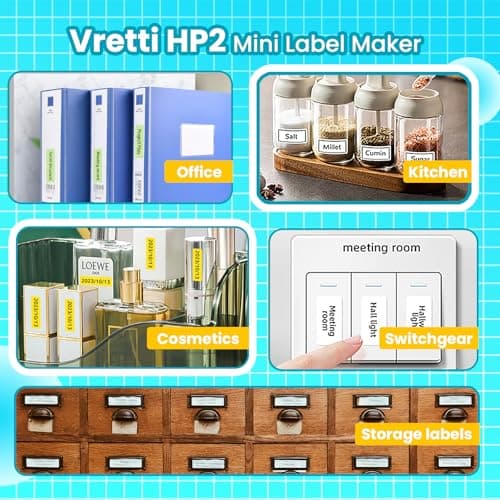 vretti Label Maker Machine with Tape, HP2 Portable Bluetooth Label Printer for Storage, Shipping, Barcode, Office, Home, Organizing Mini Sticker Label Maker with Multiple Templates (Blue) 6