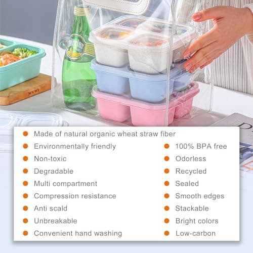 TOUWMX Bento Box For Kids, 4 Pack 3 Compartments Meal Prep Containers Reusable Lunch Containers, Food Storage Containers With Lids, Stackable Snack Boxes for School, Work, and Travel 7