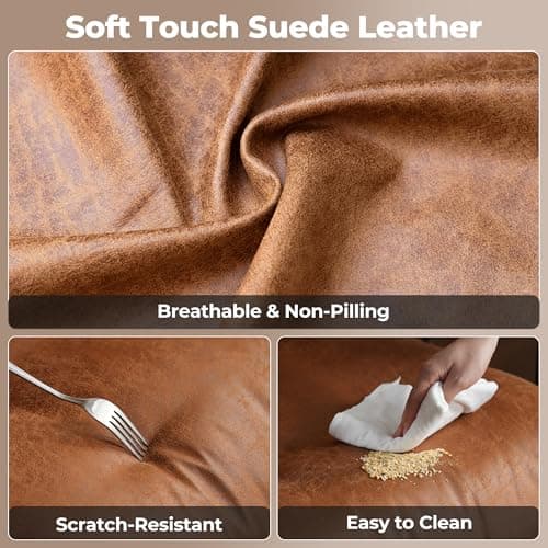 ovios Ergonomic Office Chair, High Back Faux Leather Executive Chairs with Armrests, Comfy Mid-Century Modern Swivel Rolling Computer Armchair (Brown, Suede Leather) 8