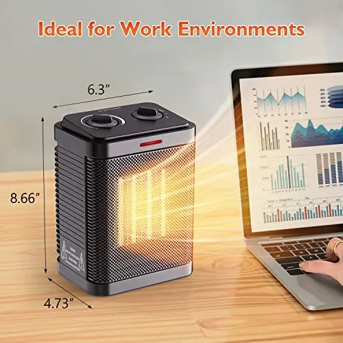 Space Heater for Indoor Use, 1500W Portable Electric Ceramic Heater, Small Space Heater with Thermostat, 2S Fast Heating, Overheating & Tip-Over Protection, Office, Home 7