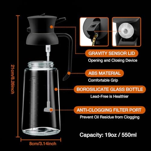 YARRAMATE Large Capacity 2 in 1 Oil Sprayer for Cooking with Measuring, 18oz/550ml Olive Oil Dispenser for Kitchen, Food-grade Oil Spritzer Bottle for Air Fryer, Salad BBQ (Black) 7