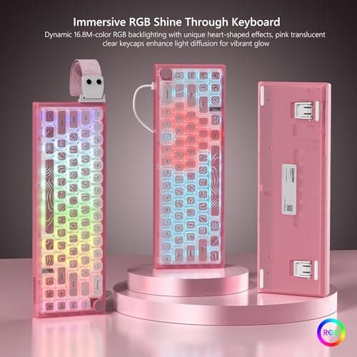 Womier 60% Percent Keyboard Pink Mechanical, QMK/VIA Creamy Gaming Keyboard Topographic, Hot Swappable Gasket Mount RGB Wired Key Board & Translucent Keycaps(VK66 PRO) 5