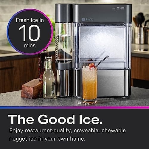 GE Profile Opal 2.0 XL with 1 Gallon Tank, Chewable Crunchable Countertop Nugget Ice Maker, Scoop included, 38 lbs in 24 hours, Pellet Ice Machine with WiFi & Smart Connected, Stainless Steel 12