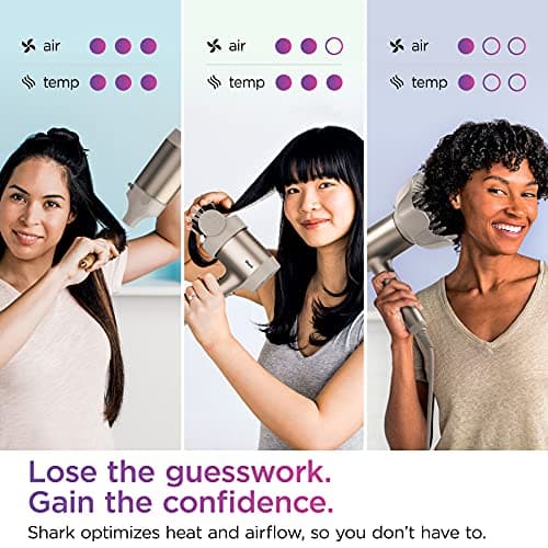 Shark HD120BRN Blow Dryer HyperAIR Fast-Drying with IQ 2-in-1 Concentrator, Styling Brush, and Curl-Defining Deep Diffuser Attachments, Ionic, No Heat Damage, for All Hair Types, Stone 9