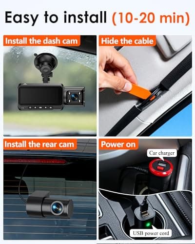 3-Channel Dash Cam 4K for Car: Front, Rear & Inside Dash Camera with 5.8G WiFi & GPS - 24H Parking Mode, 64GB Card for Rideshare Driver 6