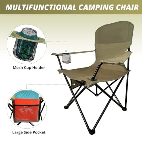 SAILARY Folding Outdoor Beach Camp Chair with Cup Holder, Storage Pocket, Waterproof Bag Outdoor Arm Chair, Supports 225LBS, Green 5