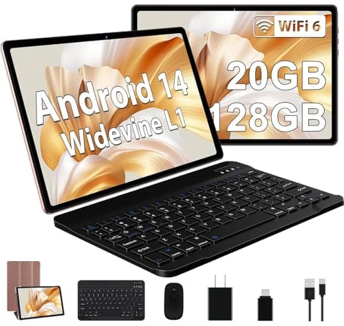 Android 14 Tablet, 128GB+20GB/1TB Expandable, 10.1 Inch Tablets with WiFi 6, Octa-Core, Bluetooth 5.0, Dual 5MP+8MP Camera, Android Tablet with Keyboard Mouse - Rose Gold