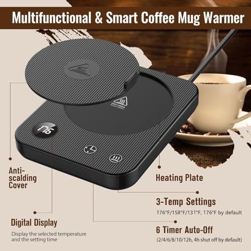 Mug Warmer, Coffee Mug Warmer with 3-Temp Settings, Auto Shut-Off Coffee Warmer, Anti-Scalding Waterproof Mug Warmer for Desk, Coffee Cup Warmer Display Status, Coffee Warmer for Desk for Coffee Milk 2
