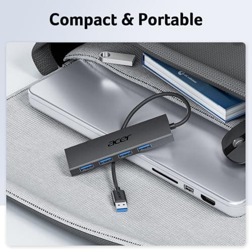 Acer USB Hub 4 Ports, Multiple USB 3.0 Hub, USBA Splitter for Laptop with Type C Power Port, Extender for A Port Laptop, PC, Desktop and More (2ft) 8