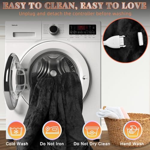 Richtry Electric Blanket Wearable with Foot Pockets & Sleeves, Electric Heated Snuggle Blanket, Flannel & Sherpa Heating Throw with 10 Heat Settings, 1-12 Hours Auto Shut-Off, 50"×70", Black 8