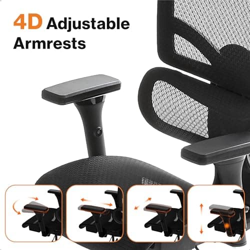 Wellnewlife Prestige Ergonomic Office Chair Adjustable Lumbar Support and Seat Depth, Mesh Office Chair with 4D Adjustable Armrest, Adjustable Headrest and Wheels, High Back Home Office Desk Chairs 6