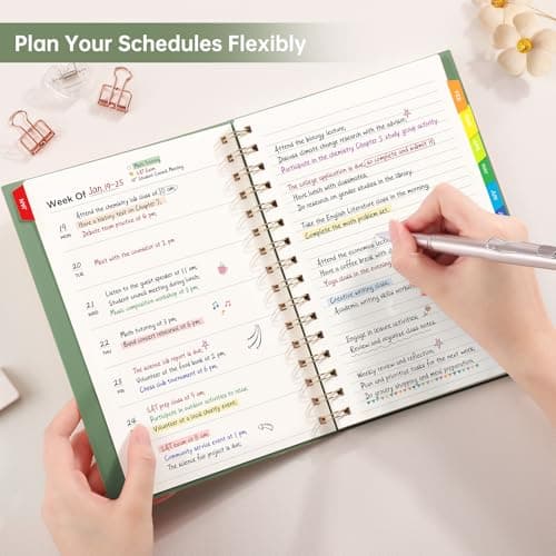 EMSHOI Undated Planner, Weekly and Monthly Calendar, 53 Weeks and 12 Months, A5 (6.38" x 8.35"), 100GSM Thick Paper, PVC Cover, Monthly Tabs, Note Pages, Start Anytime 2