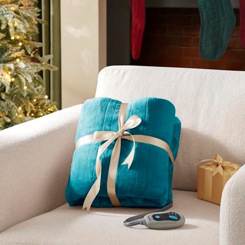 Beautyrest Heated Blanket, Electric Throw Blanket, Soft, Warm, Reversible Plush - Sherpa Heating Blanket Throw, 3 Heat Settings, 2 hr Auto Shut Off, Machine Washable, Oversized 60 in x 70 in, Teal 7