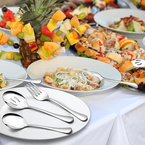 Homikit Large Serving Utensils Set, 6-Piece Stainless Steel Serving Spoons Slotted Spoons Forks, 9.8 Inch Big Metal Hostess Set for Catering Buffet Banquet Party Kitchen Restaurant, Dishwasher Safe 8