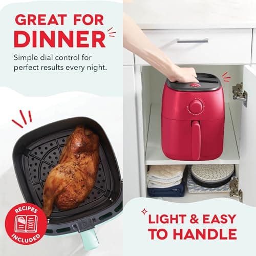 Dash Tasti-Crisp™ Air Fryer - AirCrisp® Technology - Compact Design with Adjustable Temperature Control - Nonstick Fry Basket & Auto Shut-Off Feature - 2.6 Quarts - Red 5