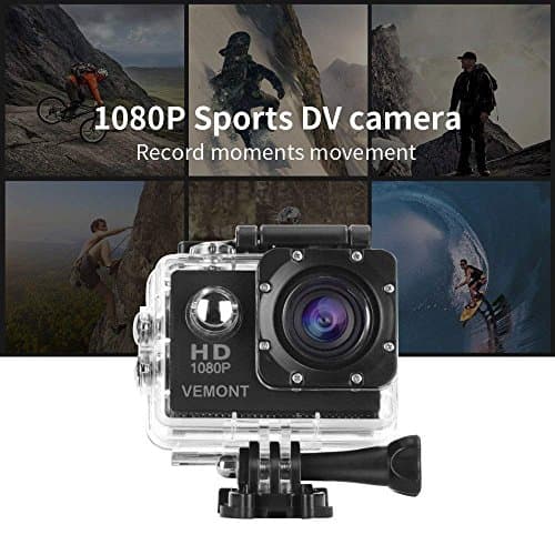 VEMONT Action Camera, 1080P 12MP Sports Camera Full HD 2.0 Inch Action Cam 30m/98ft Underwater Waterproof Snorkel surf Camera with Wide-Angle Lens and Mounting Accessories Kit 6