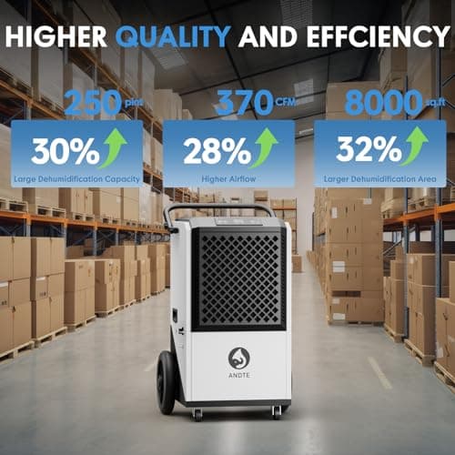ANDTE 250 Pint Commercial Dehumidifier with Pump for Industrial,8000sqft Commercial Grade Dehumidifiers with Drain Hose for Basements,38 Gallon/Day 4