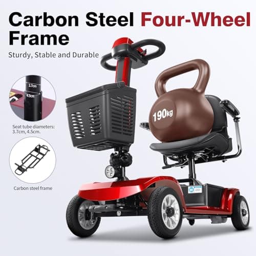 4 Wheel Mobility Scooter for Seniors & Adults Easy to Use Operate and Foldable ,Heavy Duty 418 LBS, 12.4 Mile Range, Tight Turning Radius 6