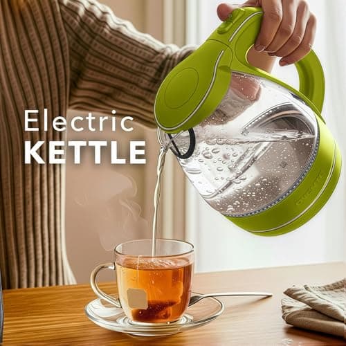 OVENTE Electric Kettle, 1.5L Borosilicate Glass Countertop Water Heater and Boiler for Coffee or Tea, BPA-Free, Auto Shut-Off,  Boil-Dry Protection, Removable and Washable Spout Filter, Green KG83G 9
