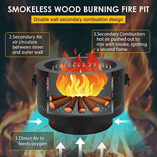 STBoo Smokeless Fire Pits for Outside with Portable Carrying Storage Bag, 20x14 Inch Firepits Outdoor Wood Burning, Low Smoke Outdoor Fireplace for Bonfire Picnic Backyard Cooking on Beach, Black, L 6
