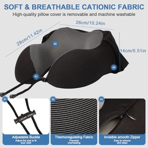 Travel Neck Pillow with 100% Light-Blocking Hood – Ergonomic Memory Foam Support Pillow for Airplane, Long Flights, Road Trips, Office and Car, Full Head and Neck Support with Skin-Friendly Cover 6