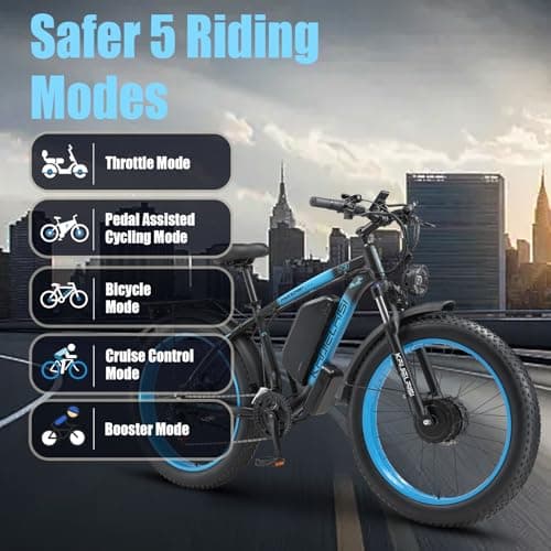 AWD Electric Bike for Adults, Peak 4000W Power 26” Fat Tire Ebike Dual Motor Electric Bicycles, 48V 22.4AH Removable Battery Fast Dual Hydraulic Brakes 21-Speed Electric Mountain Bike (V3, Black-Blue) 5